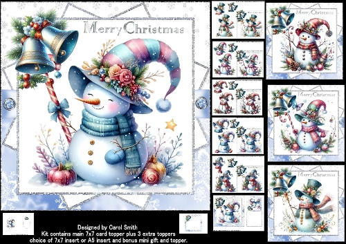 cup1390327_1209 - 7x7 Whimsical Christmas snowmen choice of four mini kit