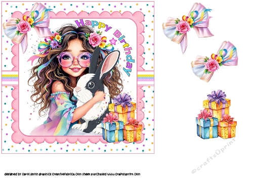 7x7 Rainbow girl birthday with her pet rabbit