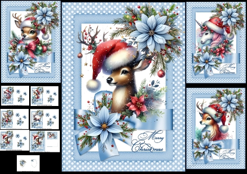 A5 Ribbon wrap Christmas Reindeer choice of four mini kit