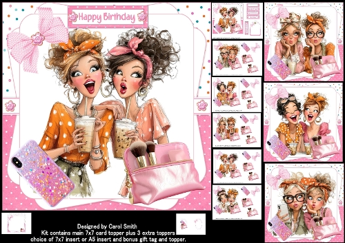 7x7 Quirky birthday girl friends choice of four mini kit