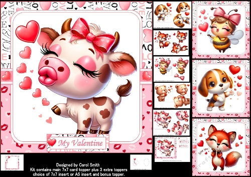 7x7 Cute Valentine wishes choice of four mini kit