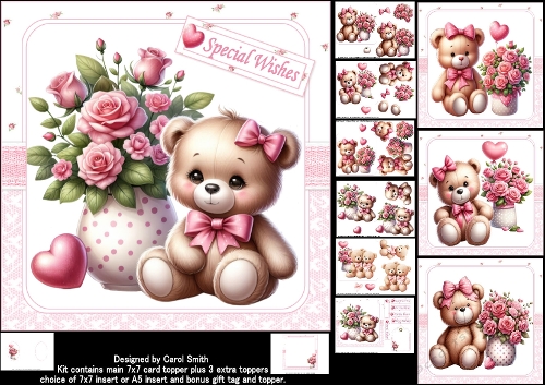 7x7 Teddy bear hugs and love for mother choice of four mini kit