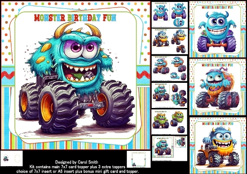 7x7 Monster Birthday boy wishes choice of four mini kit