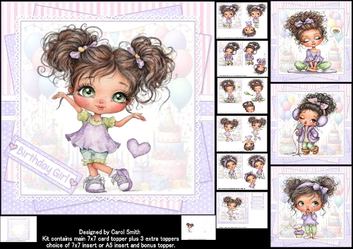 7x7 Whimsical birthday girl choice of four mini kit