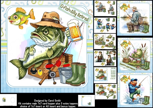 7x7 Watercolor fishing choice of four mini kit