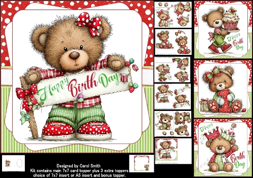 7x7 Whimsical birthday bear choice of four mini kit