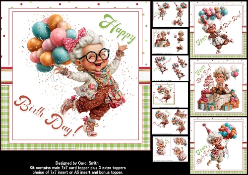 7x7 Quirky granny birthday wishes choice of four mini kit