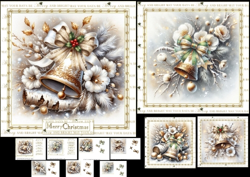 7x7 & 6x6 Golden Christmas bells choice of four mini kit