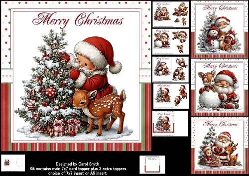 7x7 Snowy Santa with reindeer choice of four mini kit