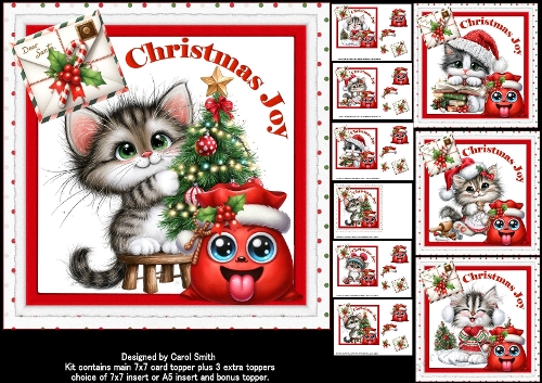 7x7 Cute kitty Christmas wishes choice of four mini kit