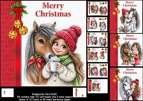 7x7 A girl and her horse at Christmas choice of four mini kit