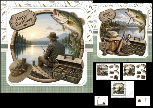 7x7 Fishing birthday wishes choice of two mini kit