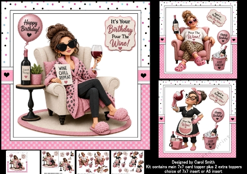 7x7 Pour the wine birthday wishes choice of three mini kit
