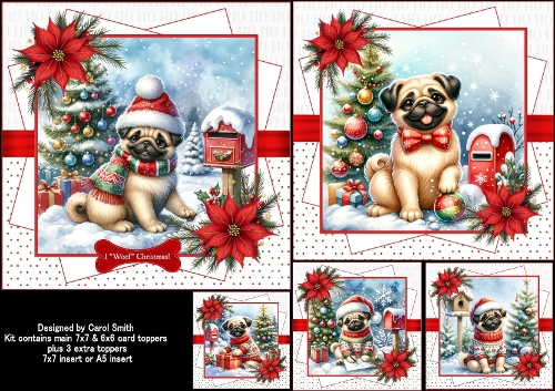 7x7 & 6x6 Pug Christmas wishes choice of four mini kit