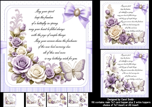 7x7 Lavender roses birthday wishes choice of three mini kit