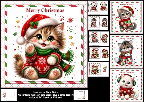 7x7 Cute pussy Christmas wishes choice of four mini kit
