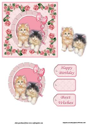 Cute Kittens in the Pink Decoupage