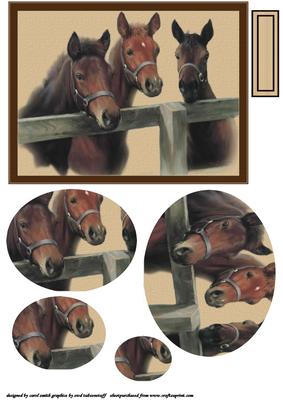 Three Horses at the Fence Oval Pyramid