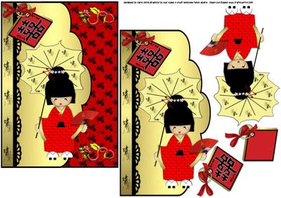 Asian Nights Parasol Lady Faux Envelope