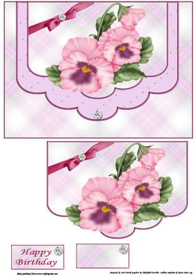 Pansies and Diamonds Faux Double Envelope Quick Card
