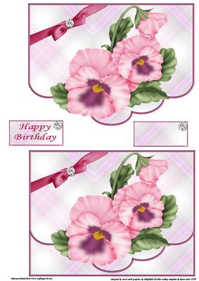 Pansies and Diamonds Faux Envelope Quick Card