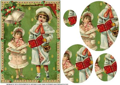 Vintage Christmas Carolers Oval Pyramid