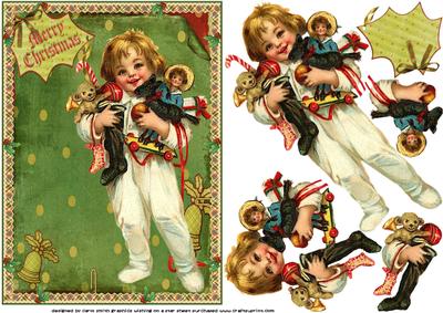 Vintage Christmas Boy with Toys