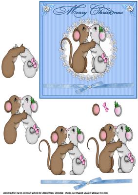 Blue Christmas Mice Love