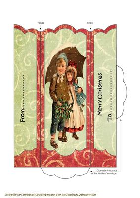 Vintage Christmas Children Bookmark Envelope