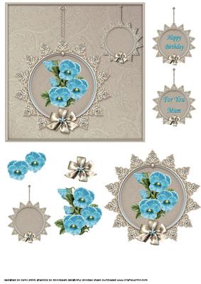 Blue Pansies in Ornate Frame