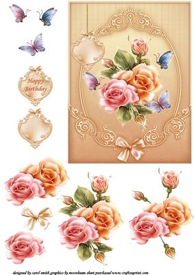 Delicate Shimmering Roses and Butteflies