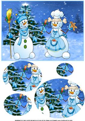 Blue Christmas Snow Couple Oval Pyramid