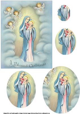 A Vintage Christmas Mary with Child Oval Pyramid