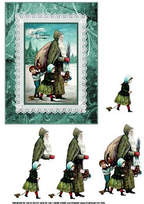 Vintage Christmas Santa with Children Decoupage