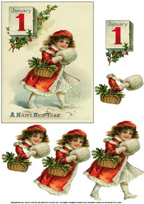 Vintage New Year Girl Decoupage