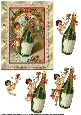 Vintage New Year Champagne Decoupage