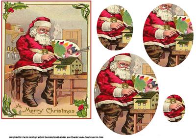Vintage Christmas Santa in Workshop Pyramid