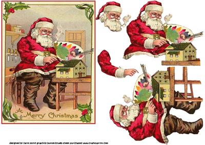 Vintage Christmas Santa in Workshop Decoupage