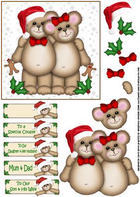 Christmas Teddy Couple Decoupage