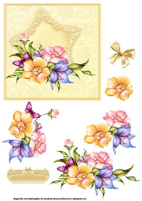Floral Spray Decoupage Topper Yellow