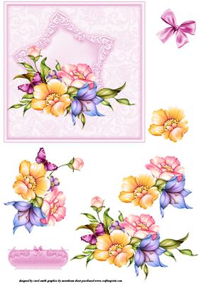 Floral Spray Decoupage Topper Pink
