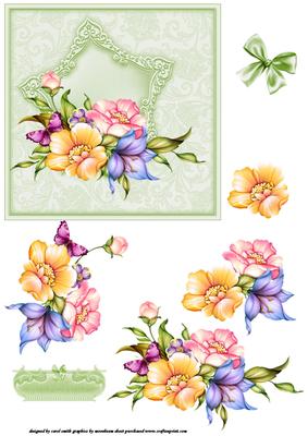 Floral Spray Decoupage Topper Green