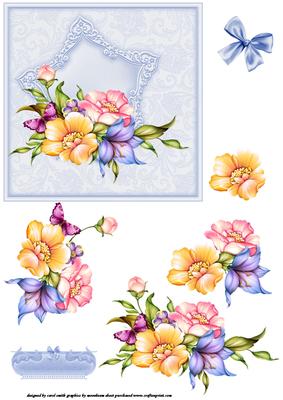 Floral Spray Decoupage Topper Blue