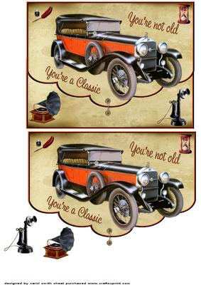 You're Not Old Vintage Car Faux Envelope Quick Card