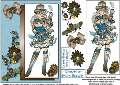 Smokin Hot Babe Steampunk Birthday Quick Card