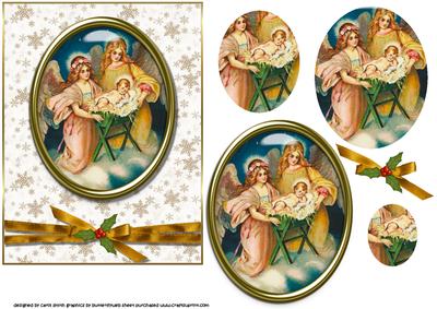 Vintage Baby Jesus in Manger, Gold Medallion