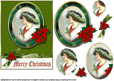 Vintage Christmas Lady in Poinsettia Frame