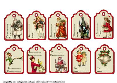 Set of Ten Vintage Christmas Gift Tags