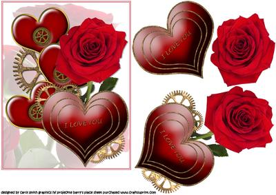 Steampunk Valentines Hearts and Rose