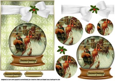 Vintage Christmas Snowglobe Horse and Carriage